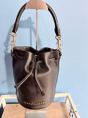 Marc Jacobs Black Pebbled Leather Drawstring Bucket Bag